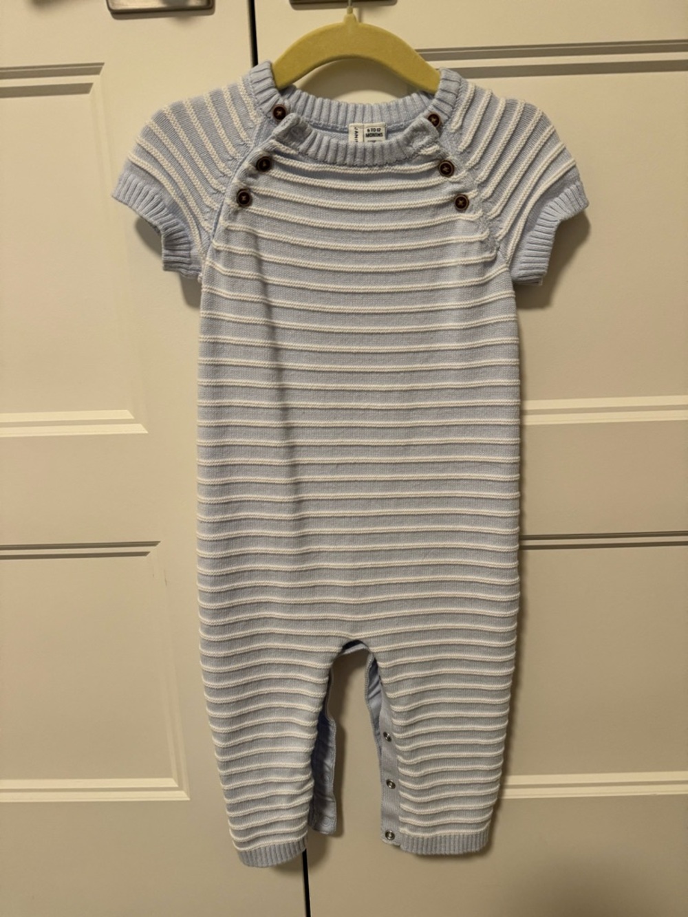 Janie and Jack Blue Textured Striped One-Piece: 6-12months